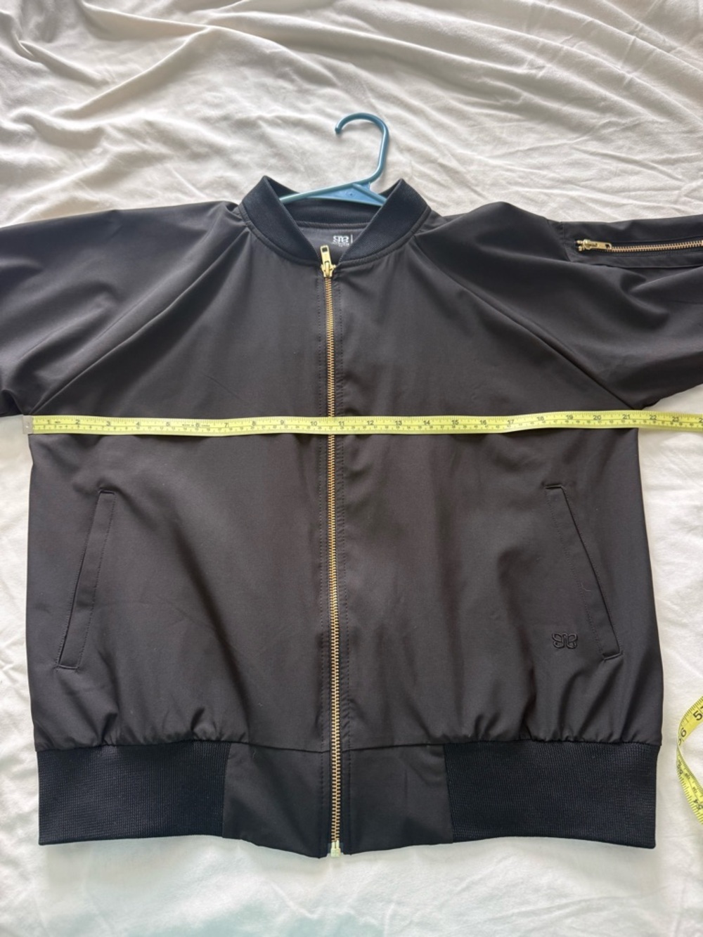 Black Bomber Jacket with Gold Zipper - Picture 6 of 9